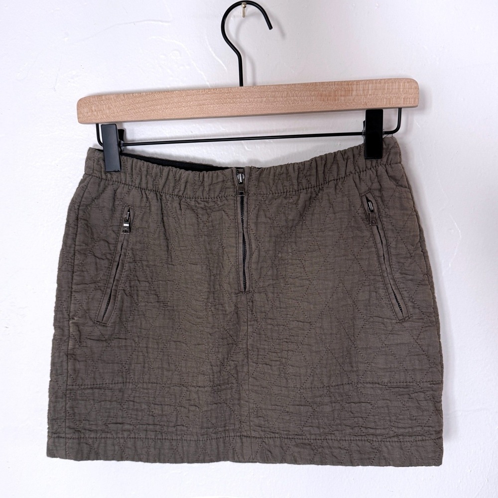 BCBGMAXAZRIA Olive Quilted Zip Front Mini Skirt XS